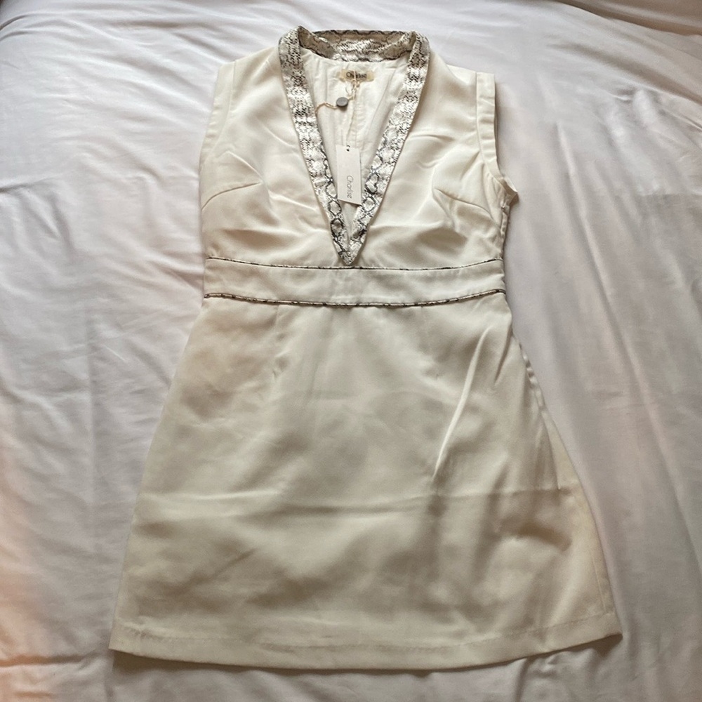 Charlise Cream Sleeveless Dress with Snakeskin
